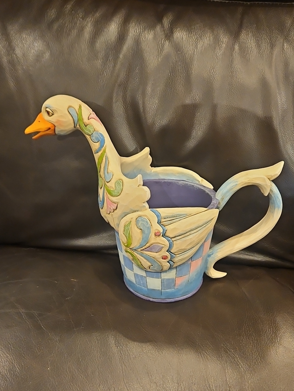 Jim Shore Blue and Cream Duck Outdoor Planter #4012620